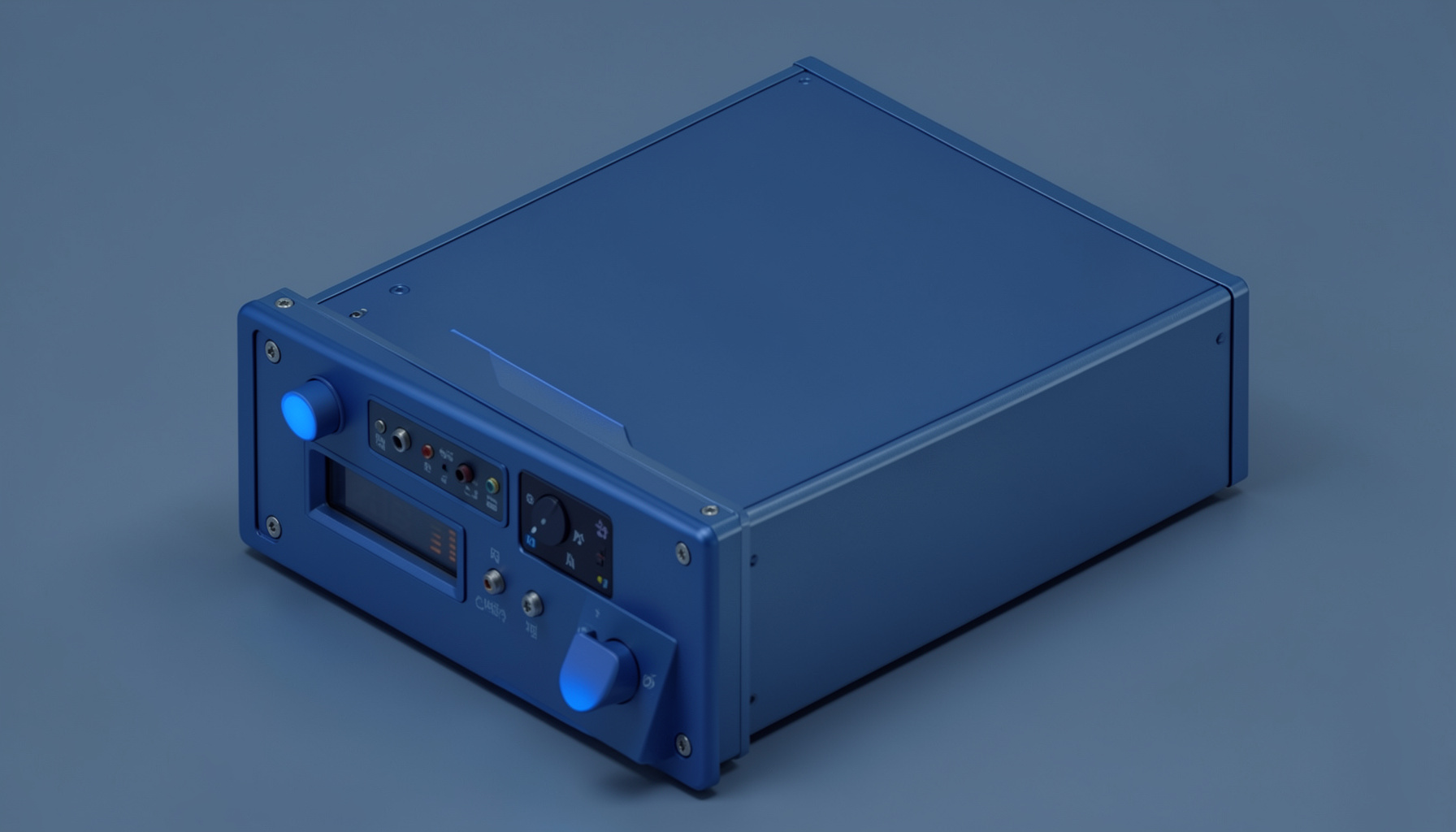 Ізометричне 3D-зображення модуля обробки радіосигналів у металевих корпусах із синіми акцентами